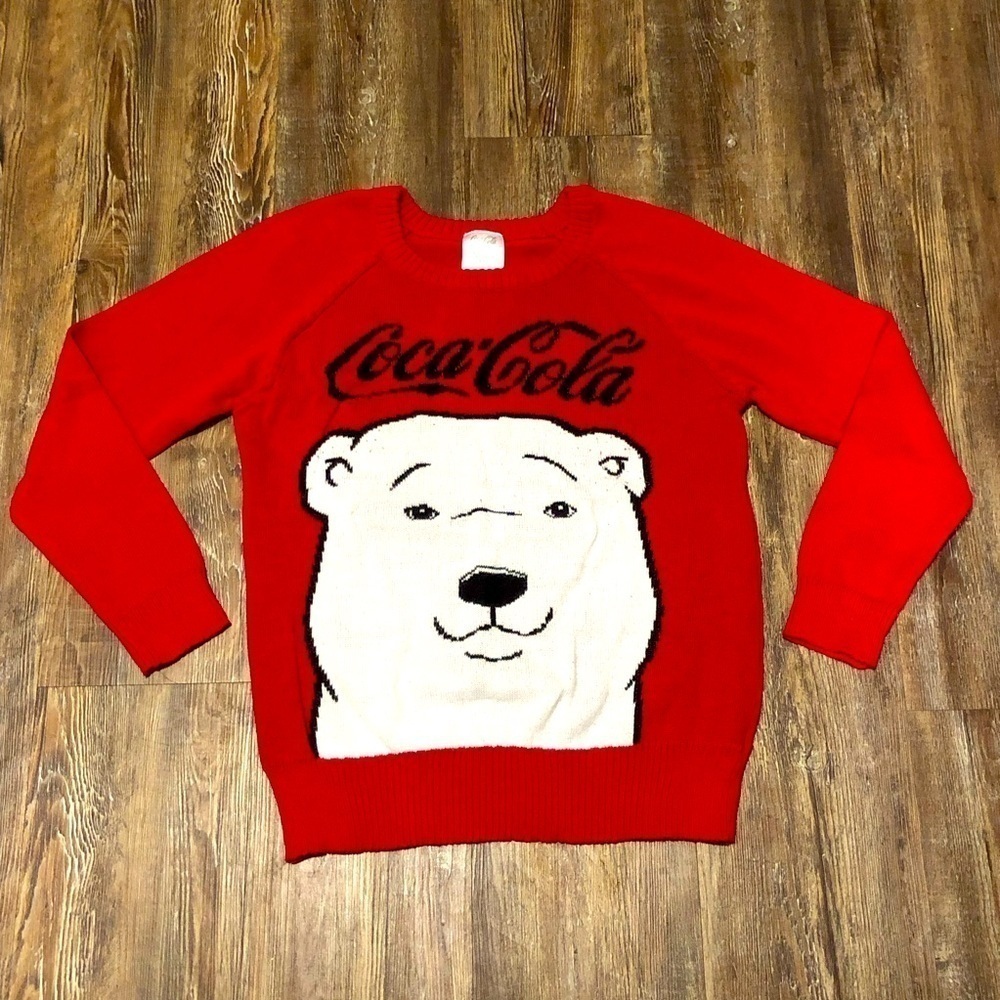 Coca Cola Sweater Women's Medium Polar Bear Red Knit Pullover Soft Comfy
